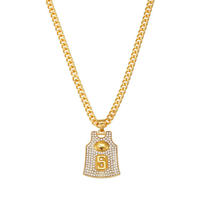 Winssigma Gold Basketball Jersey Necklace Basketball Number Necklace for Basketball Fans Star Memorial Souvenir(#5)