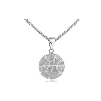 Basketball Chain Necklace Basketball NecklaceBasketball Pendant Necklace Hiphop Rhinestone Basketball Hoop Sports Necklace (Single Silver)