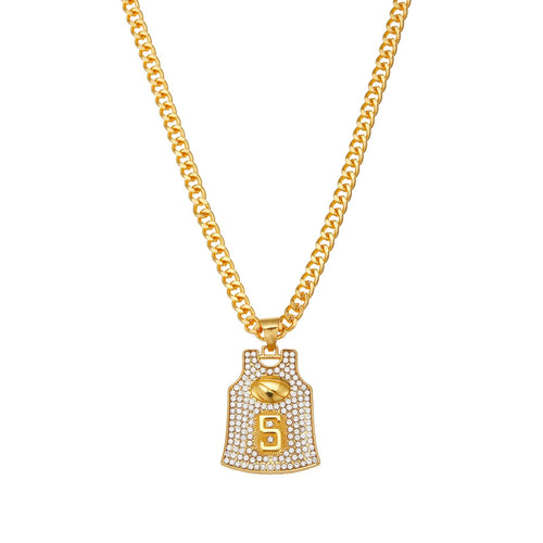 Winssigma Gold Basketball Jersey Necklace Basketball Number Necklace for Basketball Fans Star Memorial Souvenir(#5)
