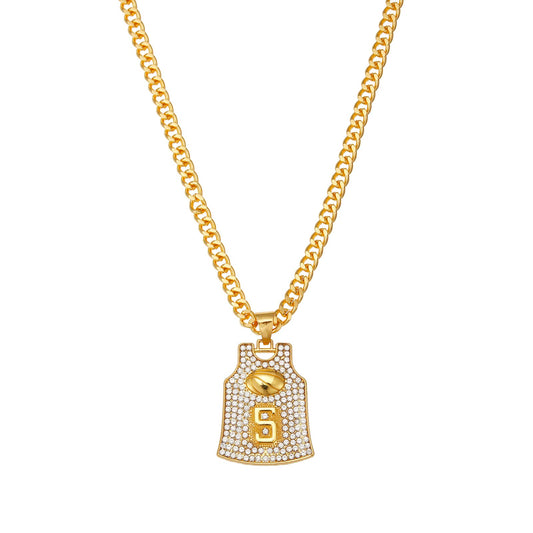 Winssigma Gold Basketball Jersey Necklace Basketball Number Necklace for Basketball Fans Star Memorial Souvenir(#5)